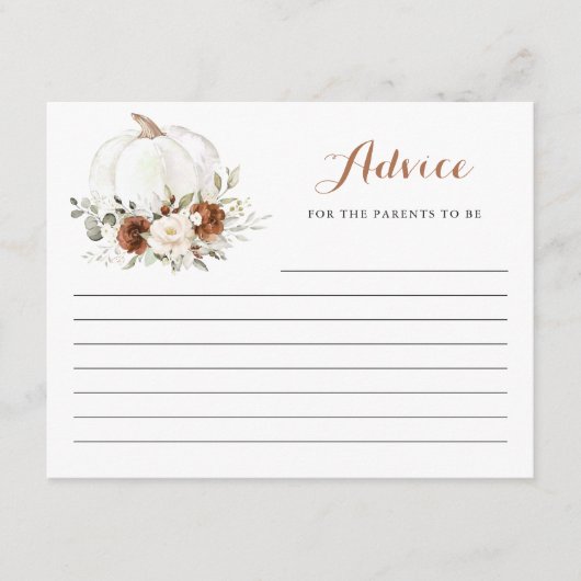 Floral Rust Cream Pompoen Baby shower Advies Kaart (Voorkant)