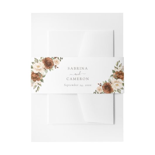 Floral Rust Greenery Peach Elegant Wedding Uitnodigingen Wikkel (Voorkant Voorbeeld)