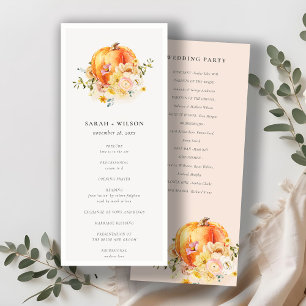 Floral Rust Herfst Pumpkin Wedding Ceremony Progra Menu