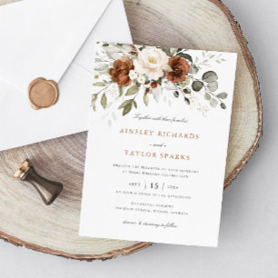 Floral Rust Ivory Cream Greenery Fall Wedding Kaart
