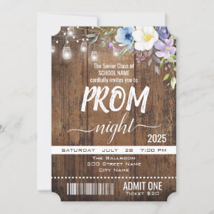 Floral Rustic Afstuderen Prom Night Ticket Kaart
