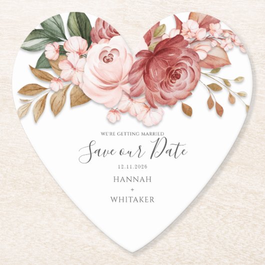 Floral Rustic Botanical Bloom Save the Date Kartonnen Onderzetters (Voorkant)