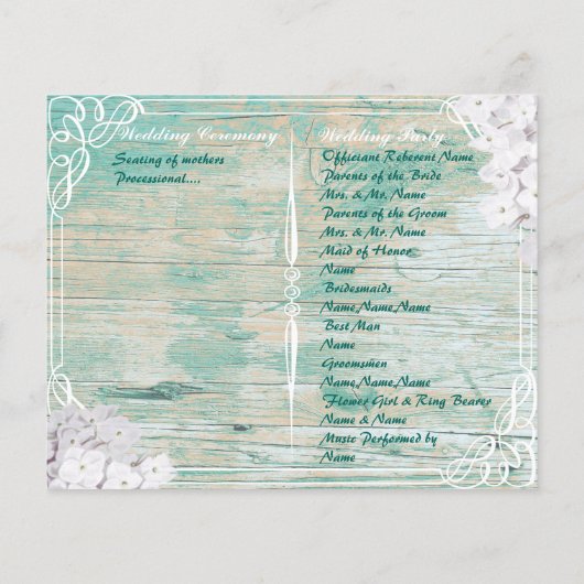 floral rustic bruiloft programma (Achterkant)