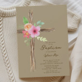 Floral Rustic Cross Baptism Invitation