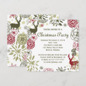 Floral Rustic Deer - Uitnodiging voor Kerstmis (Voorkant / Achterkant)