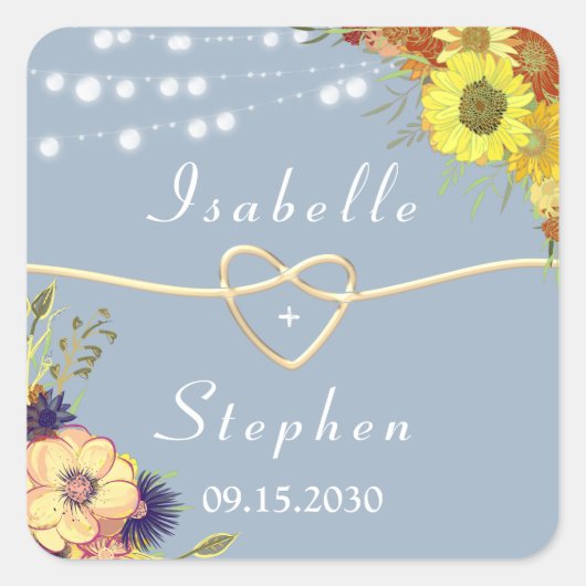 Floral Rustic Dusty Blue Wedding Favor Vierkante Sticker (Voorkant)
