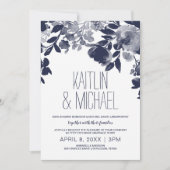Floral Rustic Faire-part de mariage (bleu marine) (Devant)