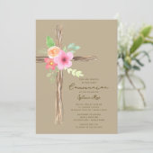 Floral Rustic First Communion Invitation (Debout devant)