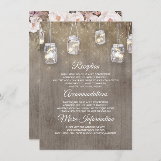 Floral Rustic Mariage Information Carte d'invité (Devant / Derrière)