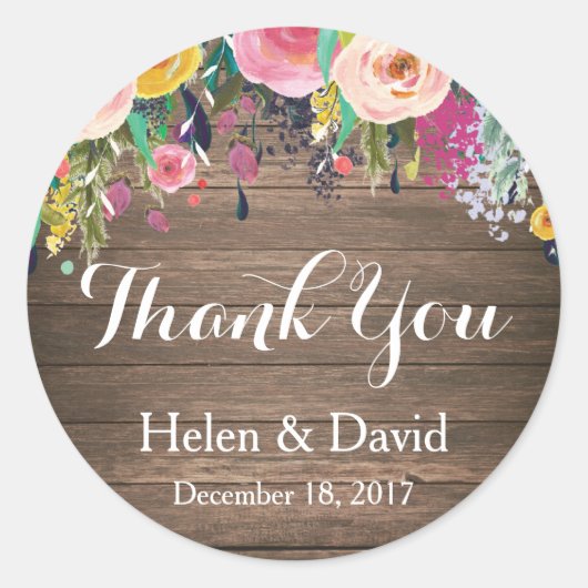 Floral Rustic Merci Mariage Favoriser Stickers (Devant)