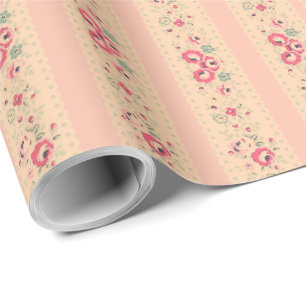 Floral Rustic Pink Shabby Retro Stripe Cadeaupapier
