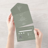  Floral Rustic Sage Green QR Code Weddenschap All In One Uitnodiging (Afscheurbaar)