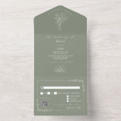  Floral Rustic Sage Green QR Code Weddenschap All In One Uitnodiging (Binnen)