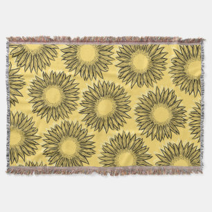 Floral Rustic Sunflower Hand Drawn Deken