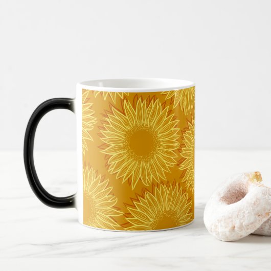 Floral Rustic Sunflower Light Hand Drawn Magische Mok (Met donut)
