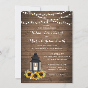 Floral Rustic Sunflower Wood Lantern String Lights Kaart