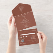 Floral Rustic Terracotta Wedding QR Code All In One Uitnodiging (Afscheurbaar)