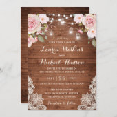 Floral Rustic Wood Blush Rozen String Lights Kaart (Voorkant / Achterkant)