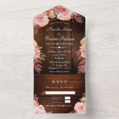Floral Rustic Wood en String Lights Wedding All In One Uitnodiging (Binnen)
