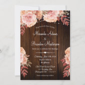 Floral Rustic Wood en String Lights Wedding Kaart (Voorkant)