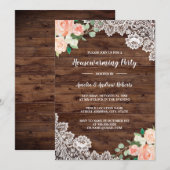 Floral Rustic Wood Lace Housewarming Party Kaart (Voorkant / Achterkant)