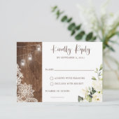 Floral Rustic Wood Lace String Lights Mason Jar Kaart (Staand voorkant)