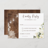 Floral Rustic Wood Lace String Lights Mason Jar Kaart (Voorkant / Achterkant)