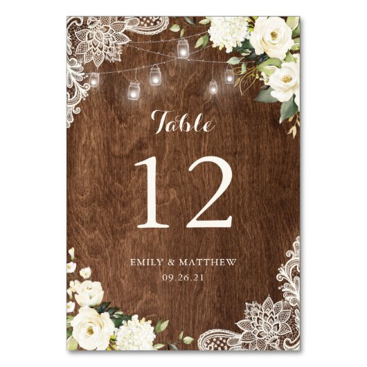 Floral Rustic Wood Lace String Lights Mason Jars Kaart (Voorkant)