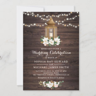 Floral Rustic Wood Lantern Magnolia String Lights Kaart