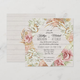 Floral Rustic Wood Pampas Palm Foliage Wedding Kaart