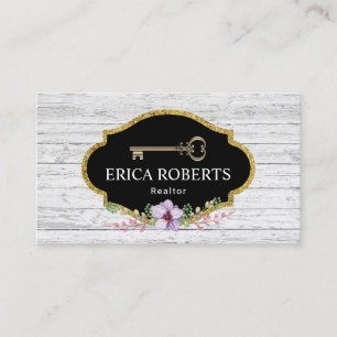 Floral Rustic Wood Realtor  Skelet Visitekaartje