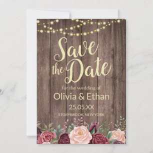 Floral Rustic Wood String Lights Save The Date