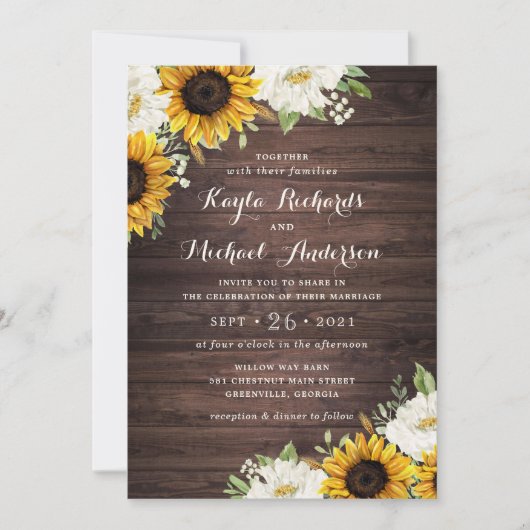 Floral Rustic Wood Sunflower Barn Kaart (Voorkant)