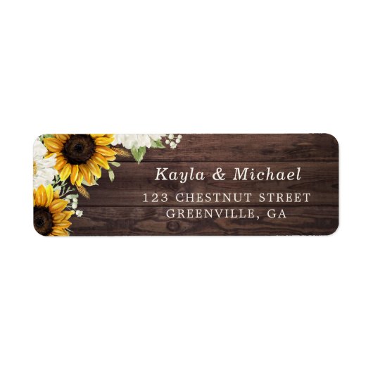 Floral Rustic Wood Sunflower Greenery Barn Daisy Etiket (Voorkant)