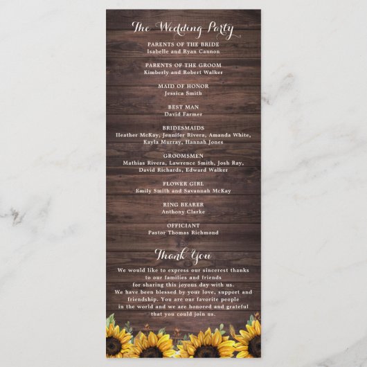 Floral Rustic Wood Sunflower Greenery Barn Wedding Programma (Achterkant)