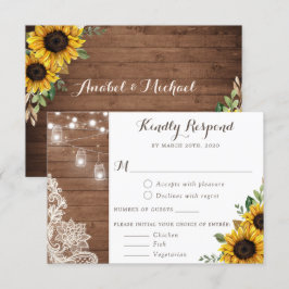 Floral Rustic Wood Sunflower String Lights RSVP Kaart