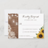 Floral Rustic Wood Sunflower String Lights RSVP Kaart (Voorkant)