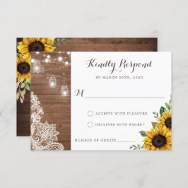 Floral Rustic Wood Sunflower String Lights RSVP Kaart