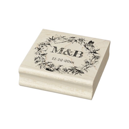  Floral Rustic Wreath Monogram Weddenschap Rubberstempel (Stempel)