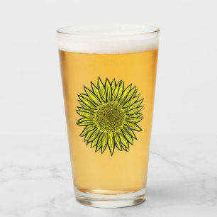 Floral Rustic Yellow Sunflower Hand getekend Glas