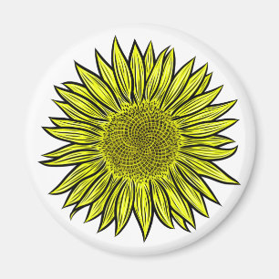 Floral Rustic Yellow Sunflower Hand getekend Magneet