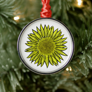 Floral Rustic Yellow Sunflower Hand getekend Metalen Ornament