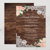 Floral Rustique dentelle Sweet sixteen Invitation (Devant / Derrière)