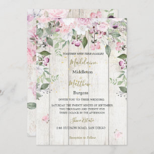 Floral Rustique Faire-part de mariage rose or bois