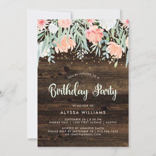 Floral rustique | Invitation de fête d'anniversair (Devant)