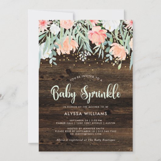 Floral rustique | Invitation de l'aspersion de béb (Devant)