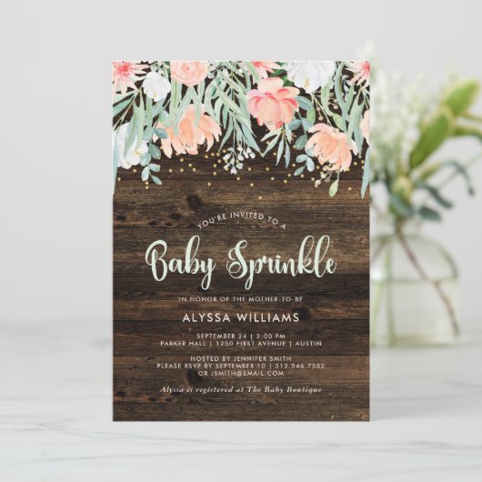 Floral rustique | Invitation de l'aspersion de béb (Debout devant)