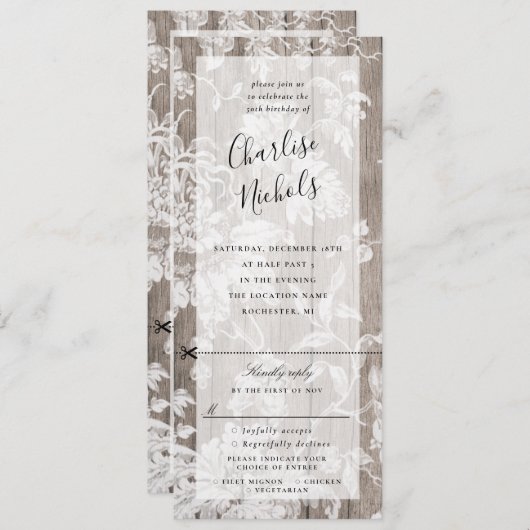 Floral rustique sur invitation d'anniversaire de b (Devant / Derrière)
