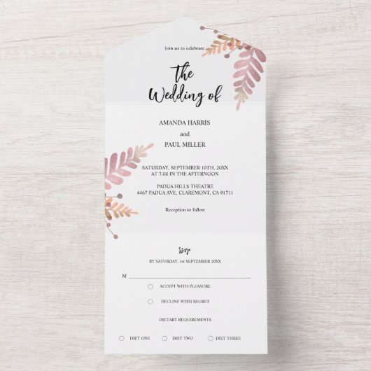 Floral Rustique Tout en un Faire-part de mariage (À l'intérieur)