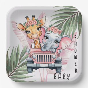 Floral Safari Adventure Pink Girl Baby shower Papieren Bordje